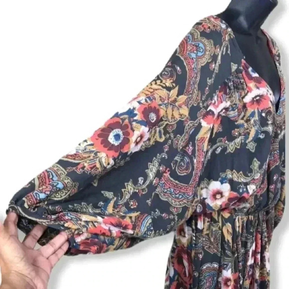 Free People Multi Print Boho Midi Dress Party Casual Paisley Print Size S - Picture 4 of 8